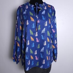 Michelle McDowell Sarah Leopard Love Long Sleeve Blouse Size M